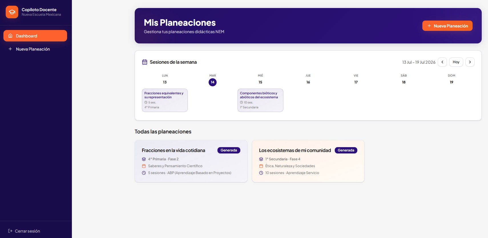 Vista previa del sistema NEM Copiloto